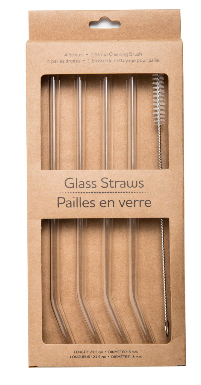 Glass Straws, Pack of 4 with Brush