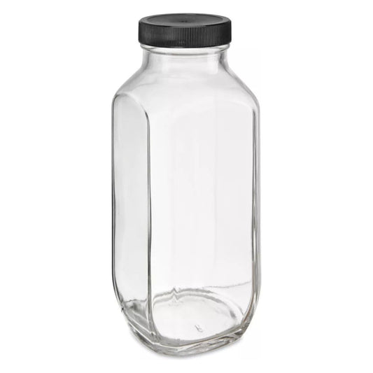 16 oz French Square Jar with Black Lid