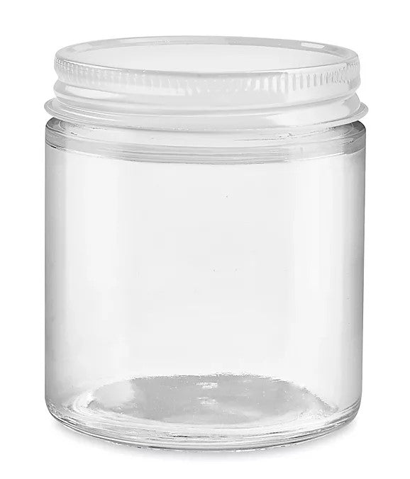 Straight Sided Glass Jars, White Metal Lid