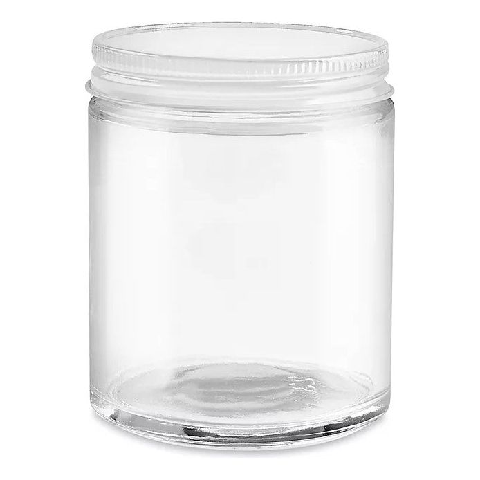 Clear Straight Sided Glass Jars, with White Metal Lid