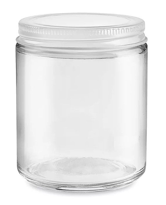 Clear Straight Sided Glass Jars, with White Metal Lid