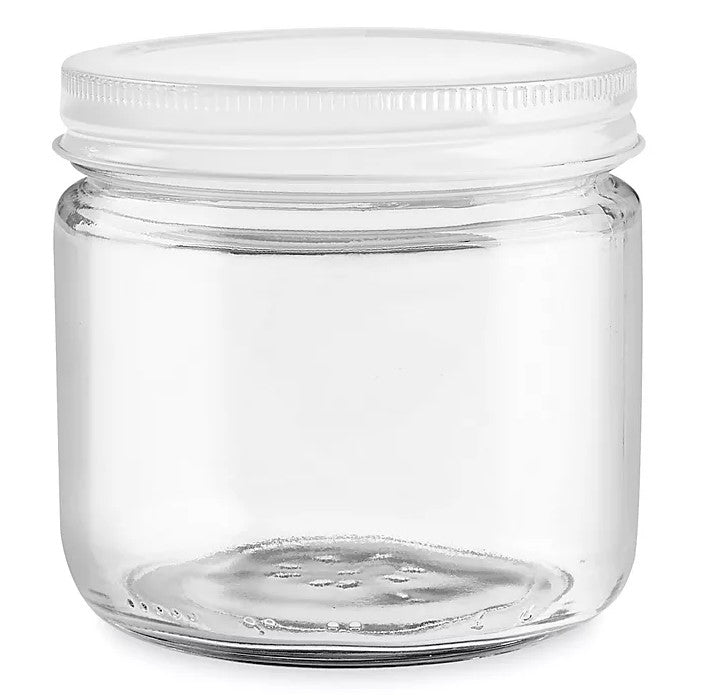 Clear Straight Sided Glass Jars, with White Metal Lid