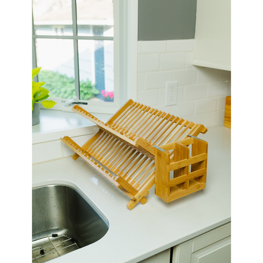 Bamboo Collapsible Drying Rack with Utensil Caddy