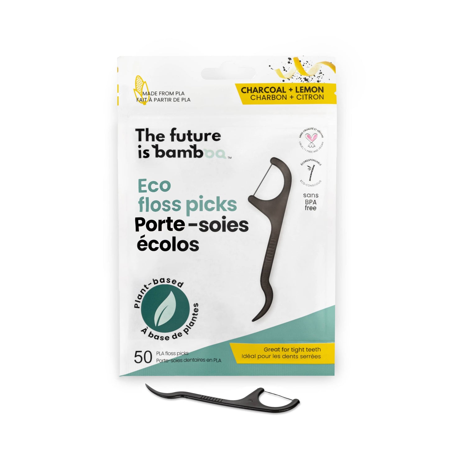 Eco Floss Picks: CHARCOAL LEMON