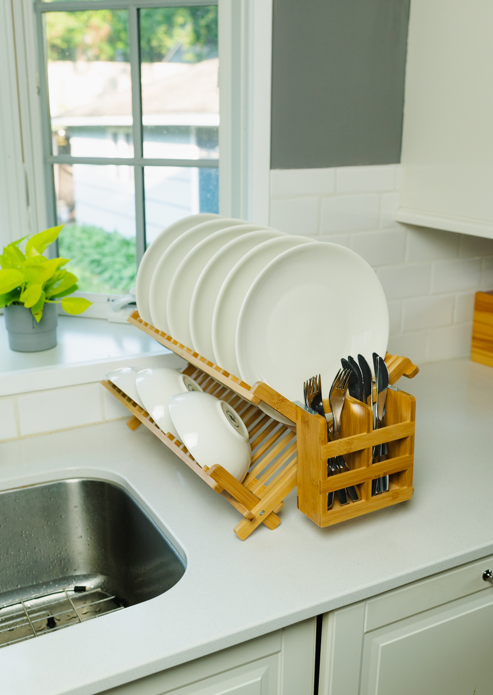 Bamboo Collapsible Drying Rack with Utensil Caddy