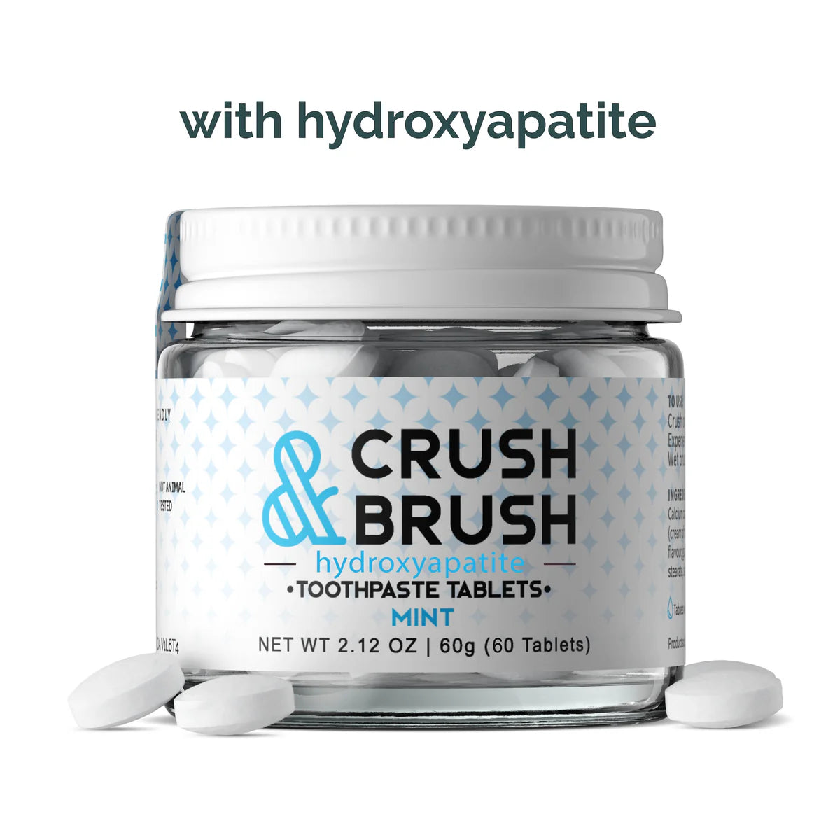 Crush & Brush Mint Tablets, with HYDROXYAPETITE 60g Jar (~60 tabs)