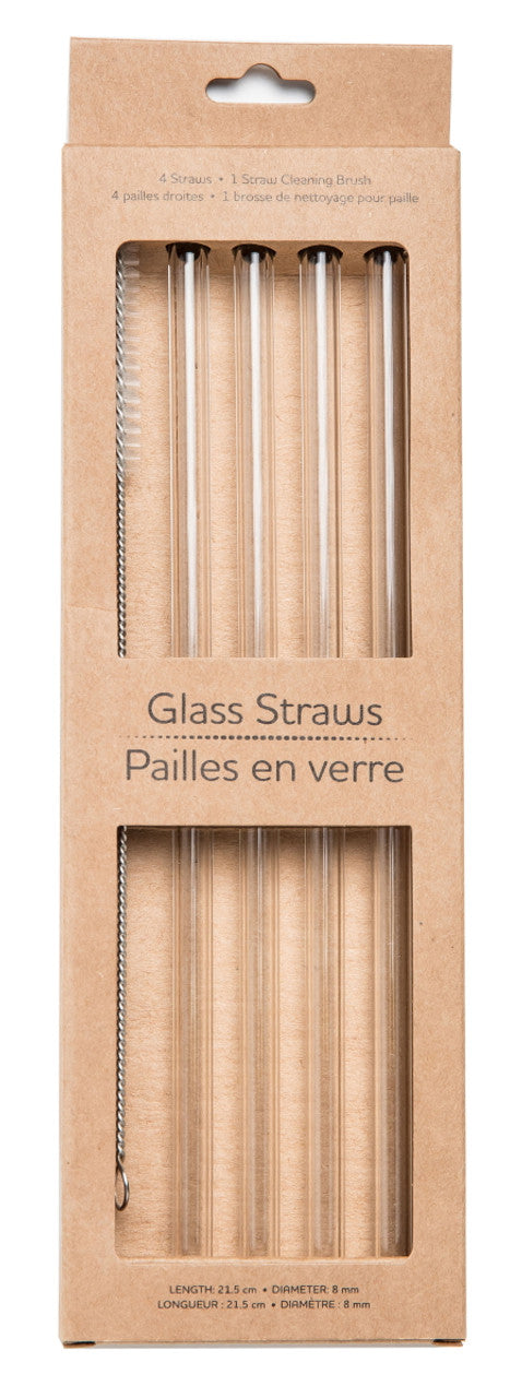 Glass Straws, Pack of 4 with Brush