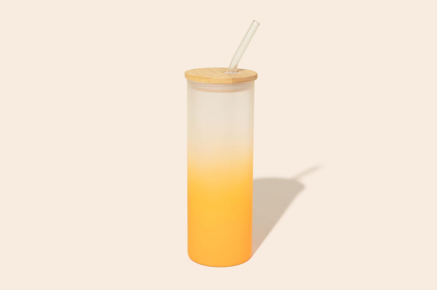 Colored Tall Glass Cup with Glass Straw