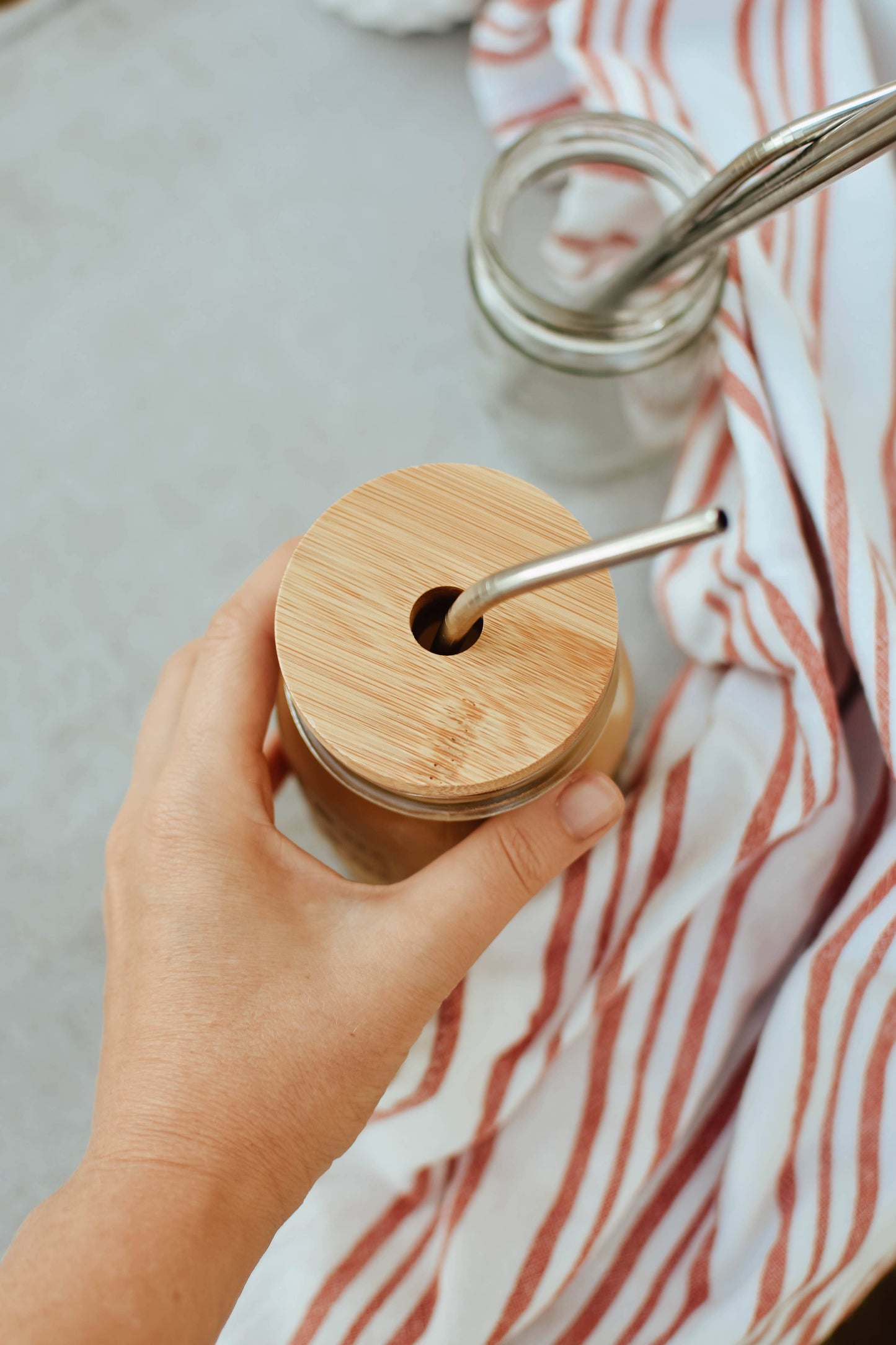 Bamboo Mason Jar Lid with Straw Hole