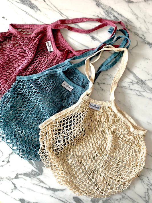 French Market Tote: 100% Cotton Long-handled Net String Bag