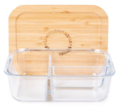 Divided Glass Lunch Container- Large, 3 Compartment