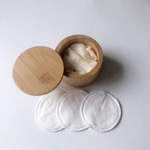 Reusable Facial Rounds with Bamboo Holder & Wash Bag