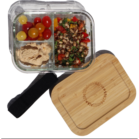 Divided Glass Lunch Container- Medium, 3 Compartment